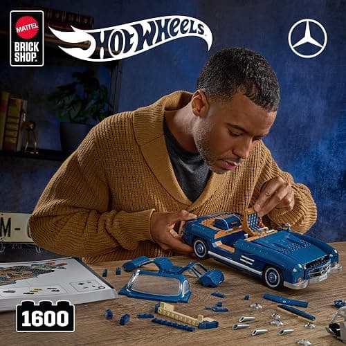 Mattel Brick Shop Hot Wheels Premium Series Building Set, Mercedes-Benz 300 SL with 1600 Pieces, Realistic Details and Metal Parts, Adult Collectors thumbnail 2