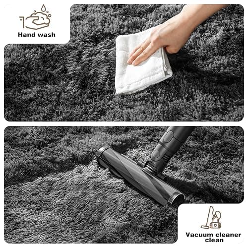 Mhyup 3x5 Rugs for Bedroom, Fluffy Small Area Rugs for Living Room, Soft Shag Fuzzy Carpet with 4 Non-Slip Stickers for Kids Boys and Girls Nursery Dorm Home Decor (Tie-Dyed Black Grey, 3ft x 5ft) thumbnail 6