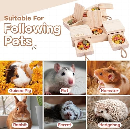 SoulThink® Interactive Wooden Pet Rabbit Toys - Sniff n' Snack Bunny Chew Toys for Rabbit Treats, Suited as Guinea Pig, Hamster for Boredom, Bunny Toys for Rabbits Keep Busy (2 Sets) thumbnail 7