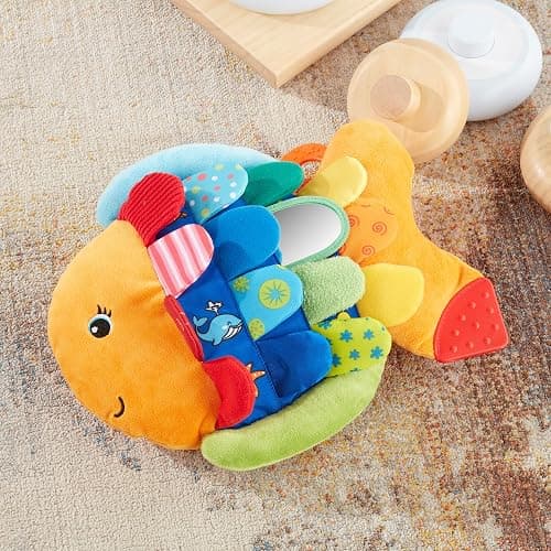 Melissa & Doug K’s Kids, Flip Fish Stuffed Animal, Soft Baby Book, Multi-Textured Squeaking & Crinkling Infant Sensory Toys for Babies with Baby Mirror, Tummy Time Toys for Infants Ages 0–9 Months thumbnail 10