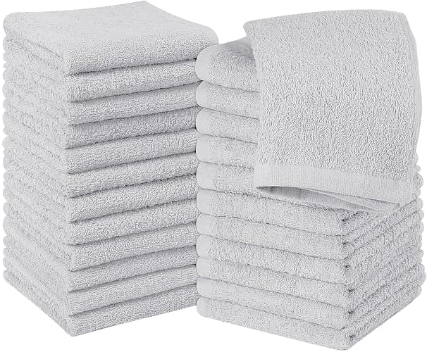 24 Pack Cotton Washcloths Set, 100% Ring Spun Cotton, Premium Quality Flannel Face Cloths, Highly Absorbent and Soft Feel Fingertip Towels, Silver - Image 1