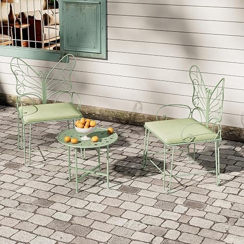 Boweniog 3 Pieces Patio Bistro Butterfly Chair Outdoor Patio Outdoor Furniture Conversation Sets with Coffee Table and Padded Cushion for Porch Backyard Lawn Poolside Deck (Sage Green, 21.25'') thumbnail 6