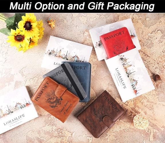 Airtag Passport Holder Cover Wallet Travel Essentials Leather Rfid Blocking Case Vacation Luggage Must Haves Travel Accessories for Men Women (117#Brown) thumbnail 2