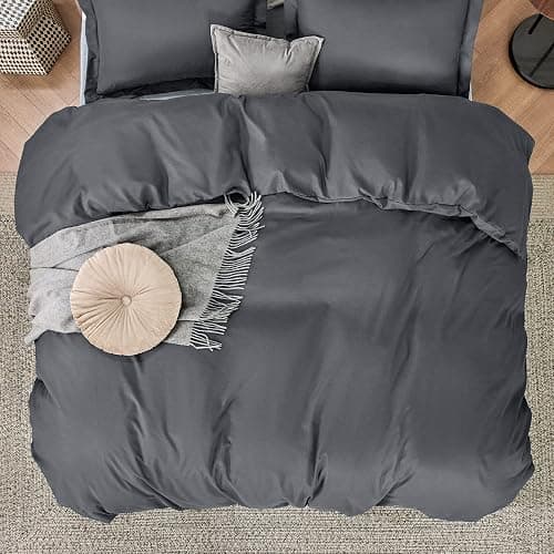 Bedsure Duvet Cover Queen Size - Soft Double Brushed Bedding Set for Kids & Adults, Zipper Closure, 3 Pieces, Includes 1 Duvet Cover (90"x90") & 2 Pillow Shams, NO Comforter, Dark Grey thumbnail 3