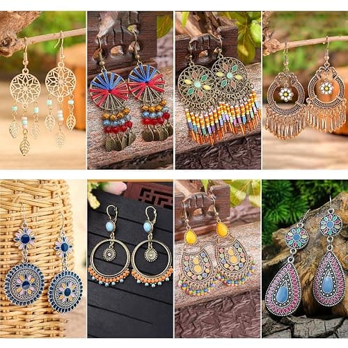 Vintage Drop Dangle Earrings for Women, Trendy Bohemia Vintage Statement Earrings for Women, Ethnic Tribal Geometric Dangle Earring, Boho Filigree Jewelry for Party, Wedding, Gift thumbnail 4