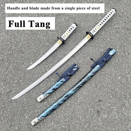 2pc Japanese Ghost of Tsushima Cosplay Replica Sword Sharp Real Sword Hand-Forged 1045 Steel Katana Set with Display Stand and Belt,Jin Sakai‌‌ Katana,for Collecting, Cosplay thumbnail 2