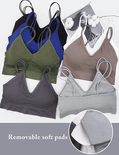 BQTQ 8 Pcs Women's Padded Bralettes V Neck Cami Bralette Seamless Sleep Bra | Mini Camisole Bras with Elastic Straps Removable Padded Bra, V-neck Tube Top Bra Basic Everyday Sleeping Bra Multipack thumbnail 5