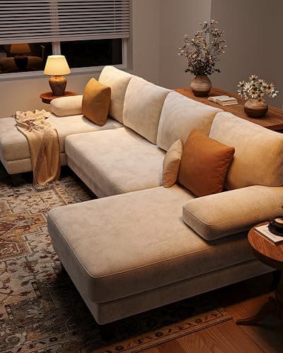 TROMIRY U-Shaped Sectional Couches for Living Room | 112 Inch Modern Sectional Couch | Warm White Chenille Sofa with Double Chaise for Apartment thumbnail 4