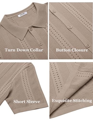 COOFANDY Men's Knit Shirts Short Sleeve Button Down Polo Shirt Fashion Casual Summer Beach Shirts thumbnail 4