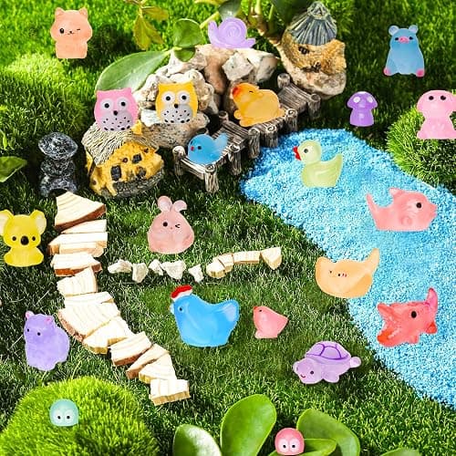 200pcs Luminous Mini Resin Animals 30 Types Miniature Resin Animal Figurines to Hide Bulk Glow in The Dark Tiny Ducks Frogs Small Cat Bunnies for Fairy Garden Micro Landscape Dollhouse Accessories thumbnail 2