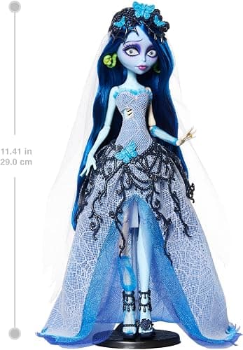 Monster High Skullector Doll, Corpse Bride Emily Collectible in Gothic Spiderweb Wedding Dress with Accessories Like Gauze Veil and Doll Stand thumbnail 3