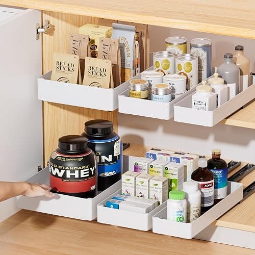 Delamu 3 Pack Pull Out Cabinet Organizer, 15.7"Deep Pull Out Drawers for Cabinets, Slide Out Drawers for Kitchen Cabinets, Bathroom Cabinet Organizer, Pantry (White) thumbnail 8