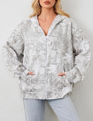 ACCPUR Women Camo Hoodie Oversized Fleece Full Zip Up Sweatshirt Casual Long Sleeve Jackets Trendy Fall Clothes With Pockets thumbnail 2