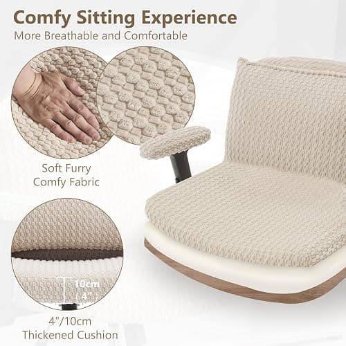 Fizzin Criss Cross Chair,Cross Legged Office Chair with Arms,Wide Office Desk Chair with Flipable Back Cushion Swivel Chair,Criss Cross Office Chair Vanity Chairs for Home Office Bedroom(Beige) thumbnail 6