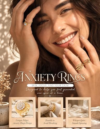 Florideco 14K Gold Plated Fidget Ring for Women Adjustable Spinner Ring Set | Stainless Steel Spinner Band, Hypoallergenic Stress Relief, Butterfly ,Clover thumbnail 2