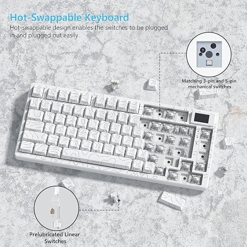 Womier SK80 75% Percent Keyboard with Color Multimedia Display Mechanical Gaming Keyboard Topographic, Hot Swappable Gasket Mount RGB Creamy Key Board Pre-lubed POM Switch for Mac/Win,White thumbnail 5