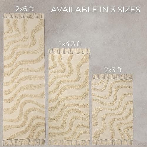 Beautiful Boho Rug with Tassels for Your Bathroom - Soft 2 x 3 ft. Cotton Rug Fits Perfectly Into Your Bath - Washable, Cream Colored Non-Slip Mat Ideal to Enhance Any Modern Home Decor, 24 x 36 inch thumbnail 7