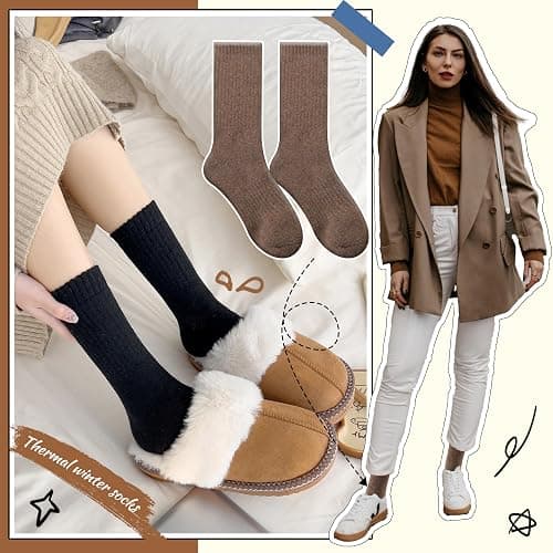 EBMORE Womens Merino Wool Socks Winter Warm Hiking Thick Thermal Cozy Boot Crew Comfy Socks 5 Pairs thumbnail 3