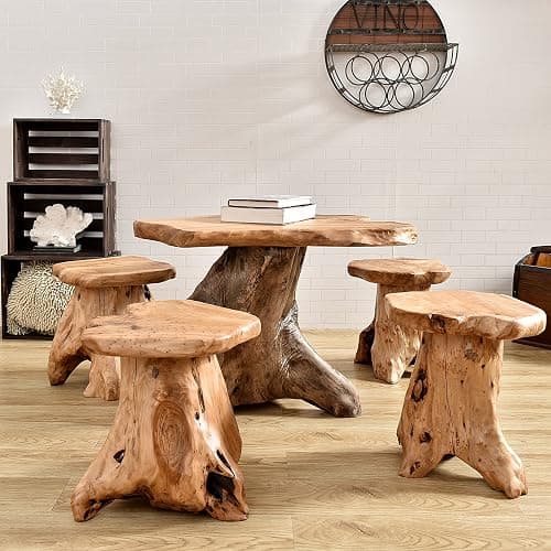 WELLAND Natural Cedar Stump Stool, 14" End Table, Live Edge Side Table, Plant Stand, Small Nightstand, Mushroom Stool for Living Room, Bedroom, Patio, Garden thumbnail 8