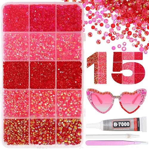 15000Pcs Red Resin Jelly Rhinestones for Bedazzling, Mixed Size 3/4/5 mm Flatback Gems for Crafting, Red Jelly Rhinestones Bedazzler Kit for Book Crafts Clothing Shoes Nail Art Makeup - Image 1