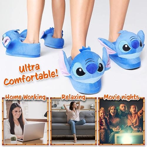Disney Stitch 3D Plush Slippers for Women Teens Eeyore Baby Yoda Soft Cozy Fleece Non Slip House Shoes Gifts for Women thumbnail 6