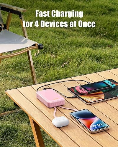 Qecvec Power Bank,Portable Charger 20000mAh with 2 Built-in Cables, 22.5w Fast Charging Battery Pack, LED Display Backup Battery, Travel Battery Pack for iPad, iphone Samsung and More (Pink) thumbnail 5