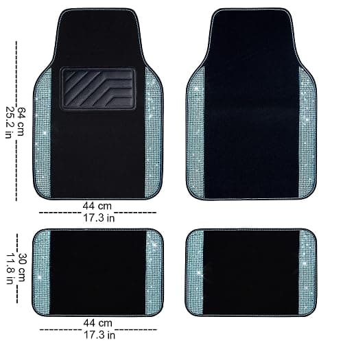 CAR PASS Bling Rhinestones Diamond Waterproof Car Floor Mat, Crystal Sparkly Shining Glitter Carpet, Anti-Slip PVC Heel Pad Universal for Interior Auto SUV,Sedan,Van,4pcs Girly Women Mint Teal Diamond thumbnail 6