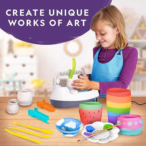 NATIONAL GEOGRAPHIC Pottery Wheel for Kids – Complete Pottery Kit for Beginners, Plug-in Motor, 2 lbs. Air Dry Clay, Sculpting Clay Tools, Apron & More, Patented Design, Craft Kit (Amazon Exclusive) thumbnail 6