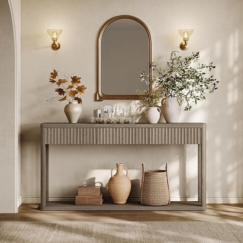 SICOTAS Entryway Table with Storage, 60.74" W Console Table with 3 Fluted Drawers and Shelf, Modern Narrow Long Accent Sofa Table Behind The Couch for Hallway, Entrance, Living Room, Foyer, Grey Alder thumbnail 6