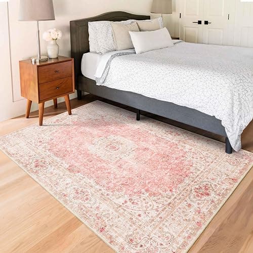 Castage Pink Rug 3x5,Washable Area Rugs for Bedroom Living Room Kitchen Entryway,Small Boho Vintage Bohemian Distressed Non Slip Carpet,Blush thumbnail 3