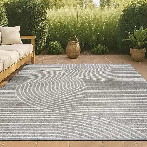 JONATHAN Y Hallie High-Low Curve Gray/Ivory Indoor/Outdoor Area Rug, 10x13, Minimalist, Pet Friendly, Non-Shedding, Stain Resistant, Hose-Washable for Backyard, Patio, Porch (SCN100A-13) thumbnail 5