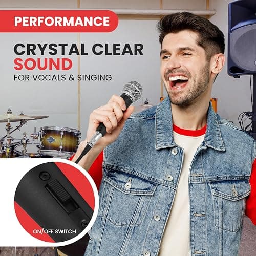 Pyle Microphone - Professional Dynamic Vocal Microphones, with ON/OFF Switch, Dynamic Cardioid, Handheld Mic for Singing, w/ 4.5 m – XLR Audio Cable, Compatible for Karaoke-Speaker-Speech-Amp-Mixer thumbnail 3