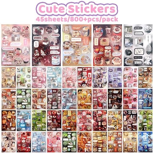 45 Sheets Japanese Sticker Book Manga 800+ Scrapbook Stickers Cute Korean Stickers for Journaling Scrapbooking Kawaii Food Sticker for Kids Adult Romantic DIY Comic Books Aesthetic Decoration Crafts D thumbnail 3