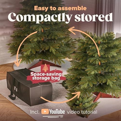 Artificial Christmas Tree 8.2ft Unlit Premium Realistic Christmas Tree with Crafted Needles Look Real, Storage Bag & Wooden Foldable Base Stand Included - Xmas Unlit Hinged Spruce Green Holiday Decor thumbnail 4