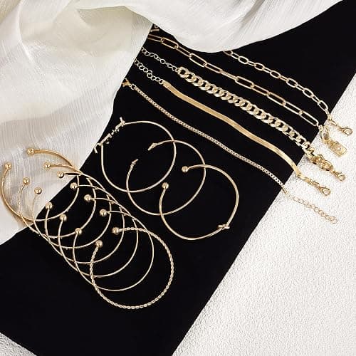 MEDOJO 93 Pcs Golden Jewelry Set for Women Costume Jewelry Pack Golden Plated Necklace Bracelet Stackable Ring Earrings Jewelry Pack for Women thumbnail 7