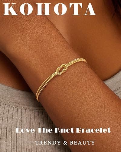 KOHOTA Silver Gold Bracelets for Women Trendy Bracelet Stack Non Tarnish | 14K Gold & Silver Plated Stackable Bracelet, Dainty Heart Pearl Knot Beaded Chain, Matching Couple Friendship Jewelry Gifts thumbnail 2