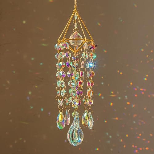 HDCRYSTALGIFTS 21.5inch Crystal Suncatchers for Window Hanging Wind Chime Style Garden Sun Catchers with Crystals Rainbow Maker Indoor Outdoor Decor Handmade Gold Plated - Image 1