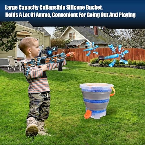 TANSAR Foldable Gel Ball Blaster Ammo Bucket, Portable Splatter Blaster Accessories, Gel Gun Ammo Container with Strainer, Large Capacity Tub for Holds 10,000 Gel Balls, for Ages 14+, Orange thumbnail 5