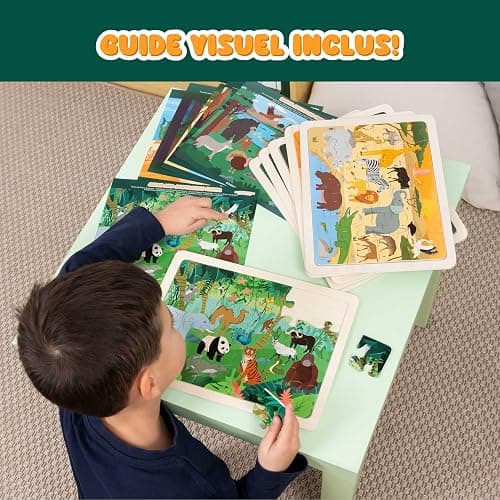 BONNYCO Puzzle Bois Enfant 6 Ensembles 24 Pcs, Animaux de Différents Écosystèmes. Puzzle 3-8 Ans avec Plateau, Jouet Educatif. Cadeau Garcon et Fille, Anniversaire, Noël thumbnail 2