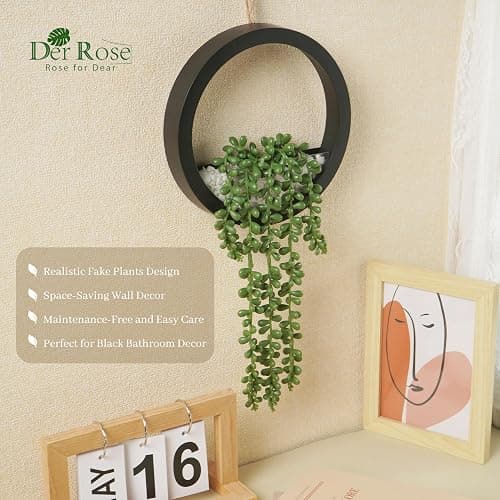 Der Rose 2 Pack Fake Plants Hanging Artificial Succulents Plants in Black Pots for Living Room Bathroom Accessories Boho Farmhouse Wall Decor thumbnail 5