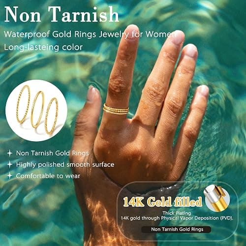 Gokeey Gold Rings for Women Non Tarnish, Dainty 14K Gold Plated Stackable Thin Thumb Ring Set Trendy Pinky Wedding Bands Engagement Rings for Women Size 3 4 5 6 7 8 9 10 11 thumbnail 4