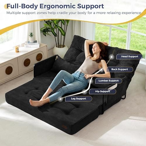 MAXYOYO Adjustable Folding Sofa Bed Couch with 2 Pillows, Black | Multi-Functional Bean Bag Bed, 5-Position Foldable Lazy Floor Sofa Bed with Armrest, Versatile Floor Seating for Reading thumbnail 7