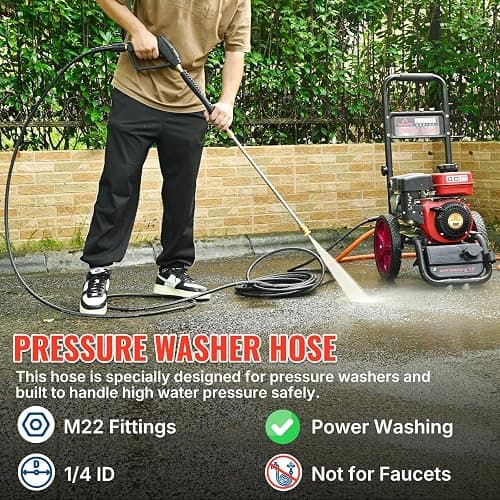 YAMATIC Pressure Washer Hose 50FT 1/4" ID, Standard (2) M22 Brass Fittings, 3200 PSI Kink-Resistant Replacement for Ryobi, Troy Bilt, Greenworks, CRAFTSMAN M22 Threads Power Washers thumbnail 2