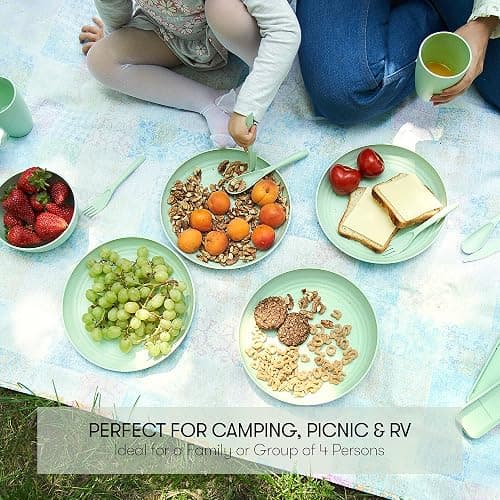 Wheat Straw Dinnerware Sets | Unbreakable Dinnerware Sets | Dishwasher Microwave Safe Dinnerware | Eco Friendly Non Breakable Dinnerware Sets | RV Outdoor Camping (Green, Service for 4 (28 pcs)) - Service for 4 (28 pcs) - Green thumbnail 6