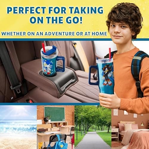 Get Trend Sonic the Hedgehog Insulated Tumbler with Straw for Kids, 32 oz Reusable Stainless Steel Cup for Hot Cold Drinks, Travel Mug, Gifts for Kids (Blue Sonic/Shadaw) thumbnail 3