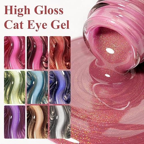 Bevimee Cat Eye Gel Nail Polish Set-10 Colors with Magnet Cats Eye Gel Polish Silver Pink Blue Jelly Glass Effect Crystal Glitter Cateye UV Kit Home Manicure DIY Nail Art thumbnail 3