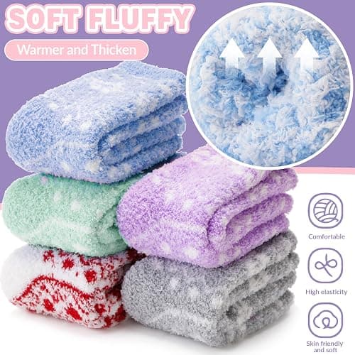 Fuzzy Slipper Socks Thick Fluffy Warm Winter Cozy Plush Soft Sleep Home Socks for Women Men thumbnail 4