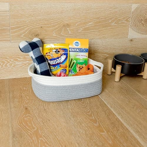 NaturalCozy 5-Piece Rectangle Storage Basket Set- Natural Cotton Rope Woven Baskets for Organizing! Small Basket for Montessori, Baby Nursery, Dog Toy Baskets, Cat Toy Box, Bathroom Organization Bin thumbnail 8