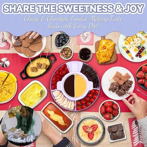 Party Desserts Electric Fondue Pot Set with 2 Pots, Melting Chocolate Warmer for Dipping, Candy & Chocolate Melting Pot, Fondue Pot Electric Set, Fondue Forks Included, 2.5 Cups, Lavender thumbnail 6