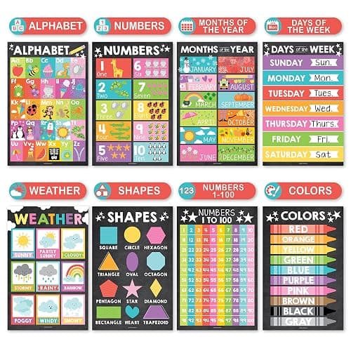 Hadley Designs 16 Educational Posters for Classroom Decor - Chalkboard Educational Posters for Toddlers 1-3, Toddler Learning Poster for Kids Ages 3-5, Kindergarten & Preschool Classroom Must Haves thumbnail 6
